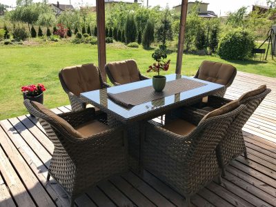 Pintų lauko baldų, pietų komplektas, foteliai