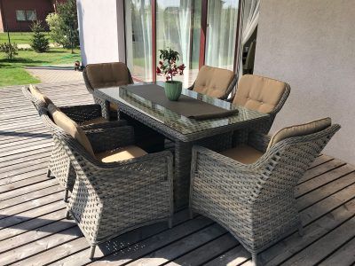 Pintų lauko baldų, pietų komplektas, foteliai