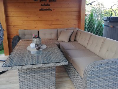 lauko baldai, kampas, pinti baldai