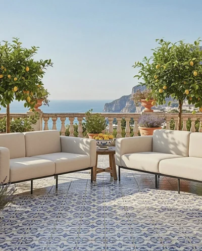 stilingi baldai, terasos baldai, lauko baldai, sofa, foteliai, ekoseses, lauko sofa, triviete sofa