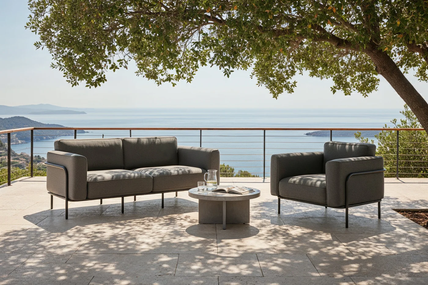 stilingi lauko baldai, terasos baldai, lauko baldai, sofa, foteliai, ekoseses, lauko sofa