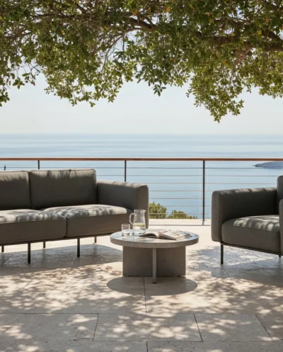 stilingi baldai, terasos baldai, lauko baldai, sofa, ekoseses, lauko sofa, dviviete sofa, dvivietė sofa