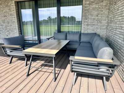 stilingi baldai, terasos baldai, lauko baldai, sofa, foteliai, ekoseses, staliukas, baldų komplektas