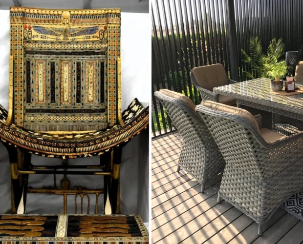 Klasikiniai lauko baldai, pinti baldai